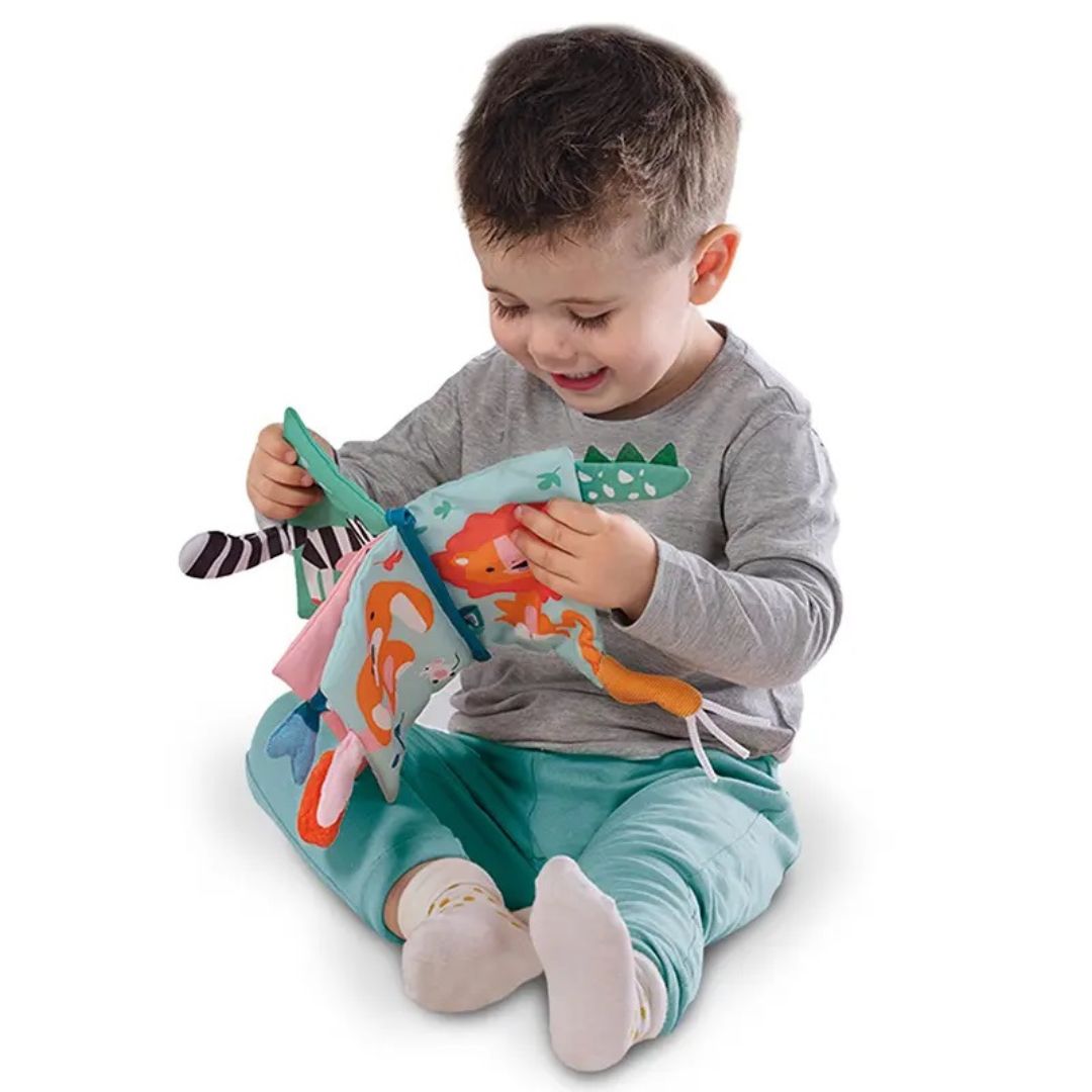 Libro sensorial de tela con colas de animales
