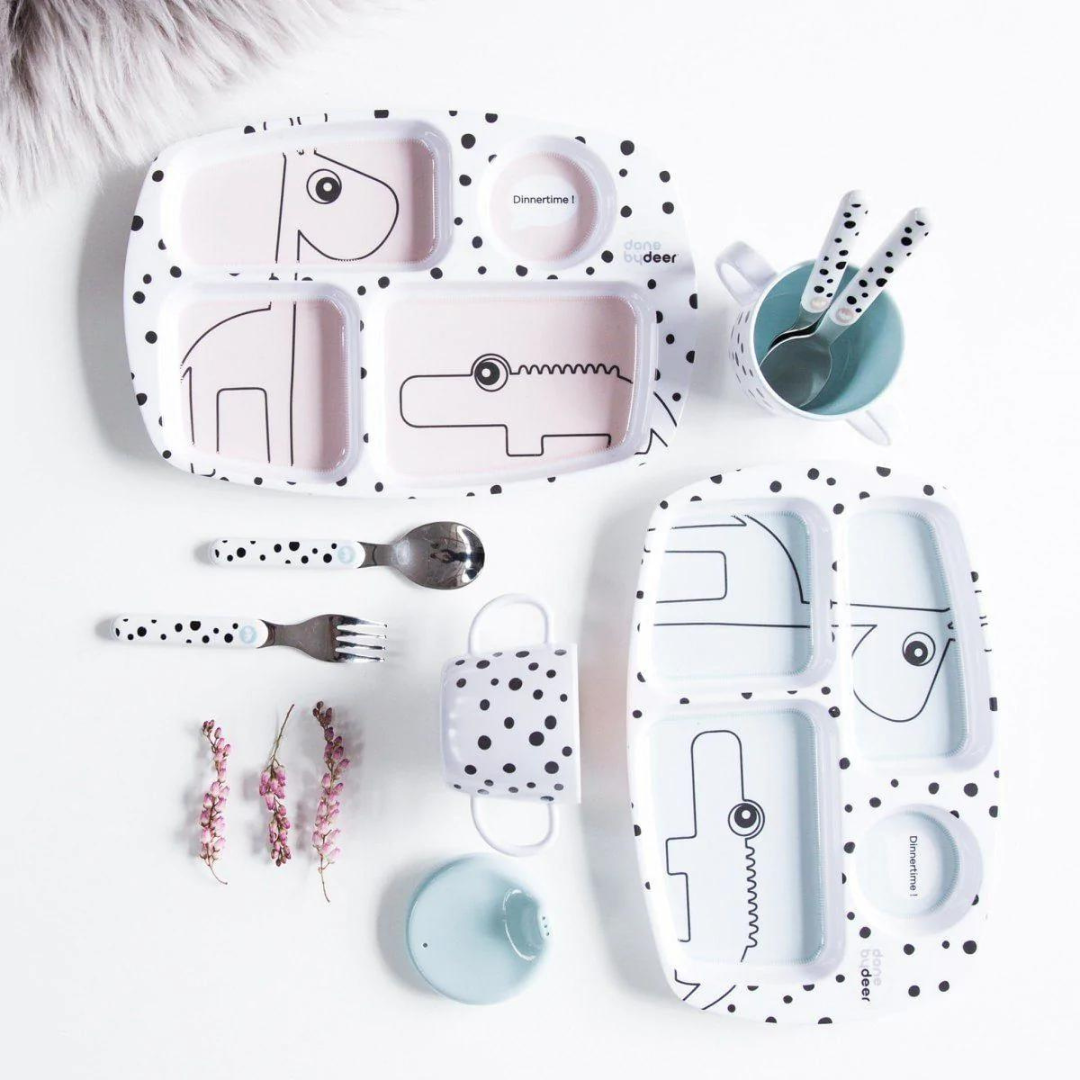 Set Vajilla 2 piezas + Set de Cubiertos Happy Dots Azul